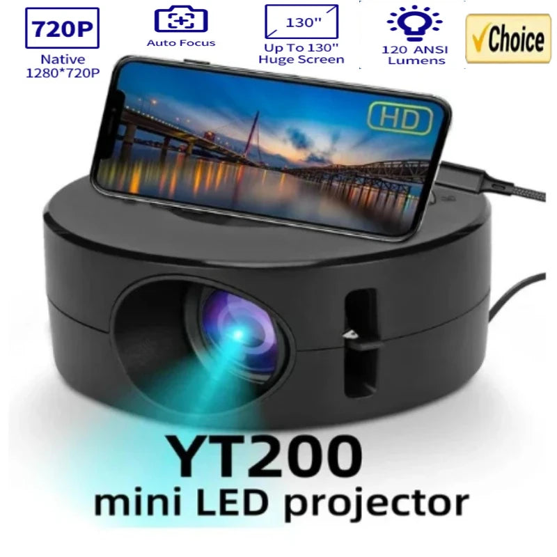 "YT200 Smart HD Projector – Auto Focus, 1080P Decoding, Portable Home & Outdoor Cinema"